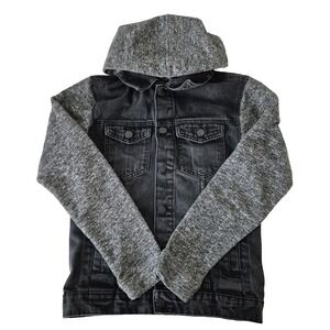 Original Use Jacket Youth XS Black Denim Jean‎ Gray Knit Sleeves Hooded Casual